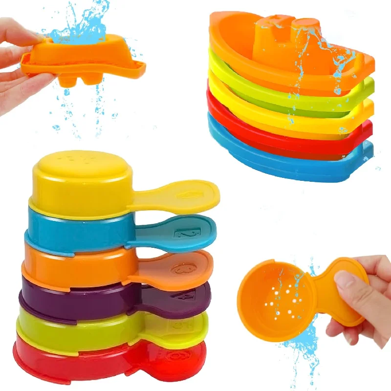 11Pcs Bath Floating Boats Bathing Spoons Toy,Stackable Bathtub Float Water