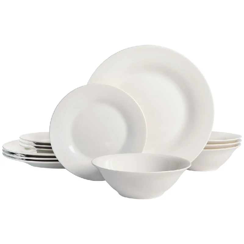 12-Piece Gibson Home Zen Buffet Porcelain Dinner Plates And Bowls Set