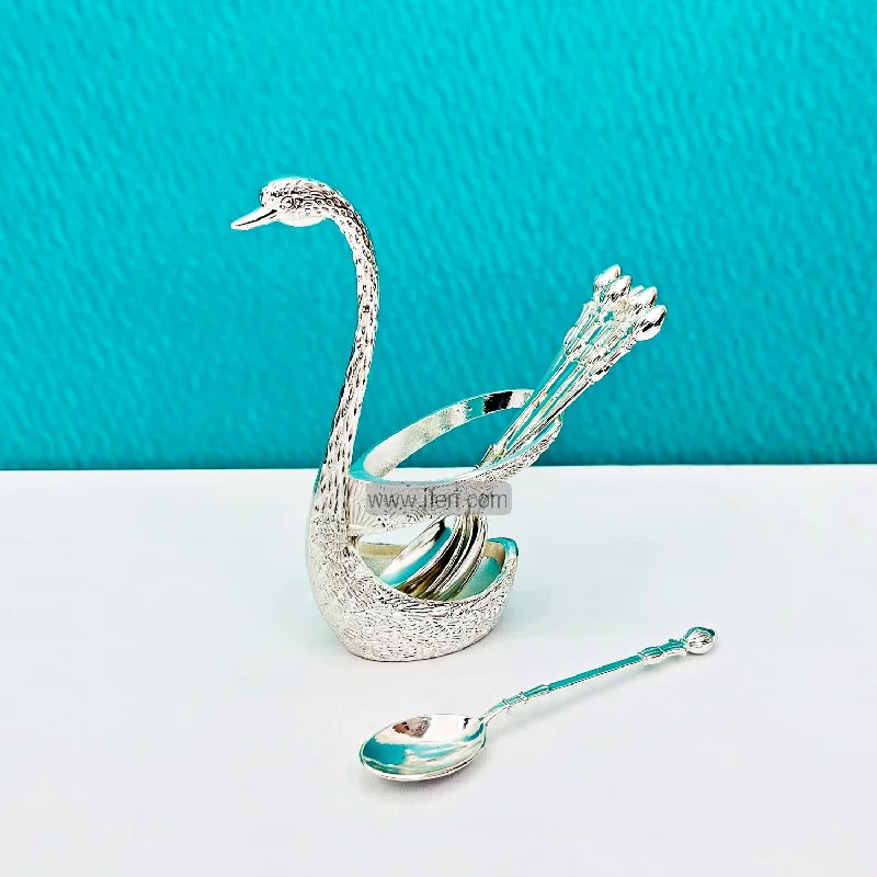 6 Pcs Metal Spoons with Swan Spoon Holder RY2243