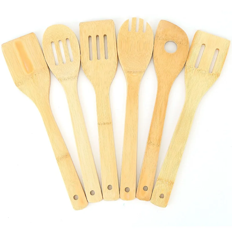 6Pc Bamboo Wooden Spoons and Spatula Set - Nonstick Cookware Kitchen Tools