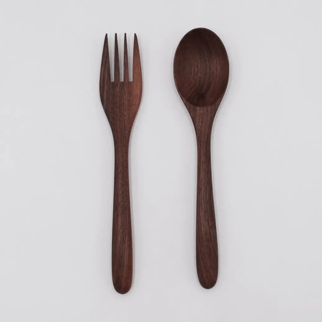 7" Walnut Wood Fork & Spoon Set