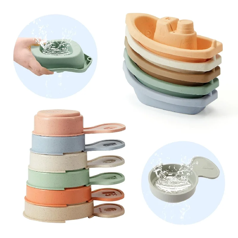 Bath Toys Floating Boats With Bathing Spoon, 11 Pcs Bathtub Mold Free Bath