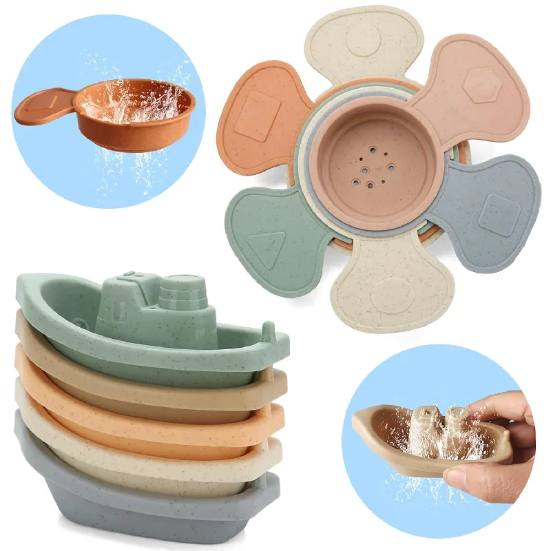 Bath Toys For Toddlers, 11 Pack Floating Boats With Bathing Spoon Bathtub T