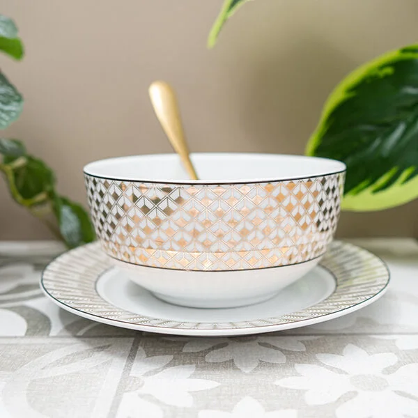 Black and Gold Patterned Geometric Bowl