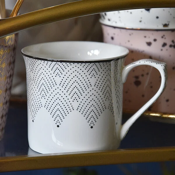 Black and Gold Patterned Mug Bone China