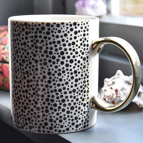 Black and White Cheetah Print Mug with Gold Handle