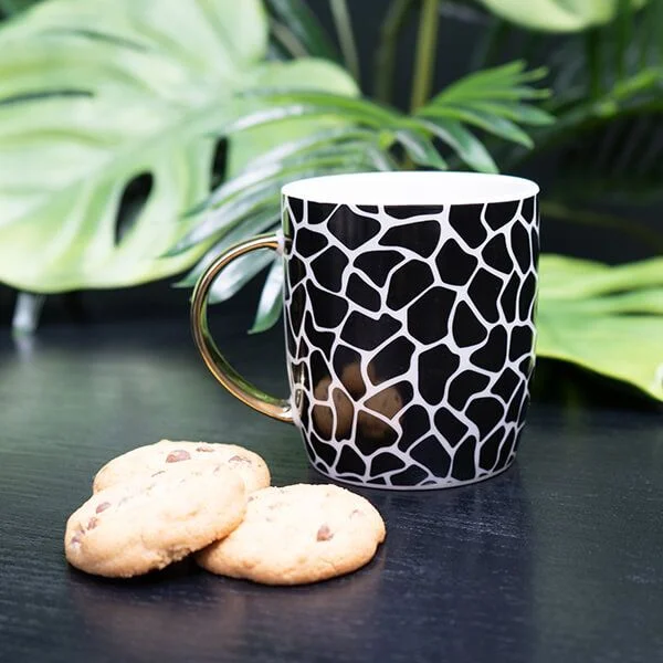 Black and White Giraffe Print Mug with a Gold Handle