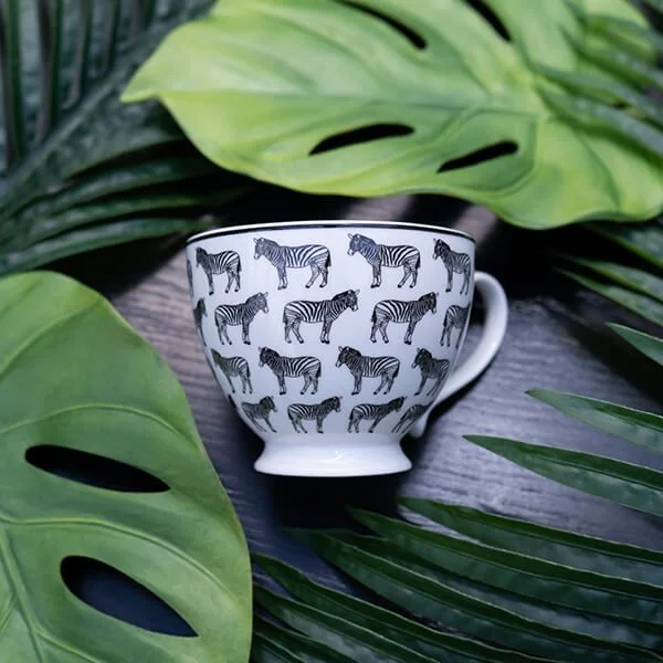 Black and White Zebra Design Footed Mug with a White Handle