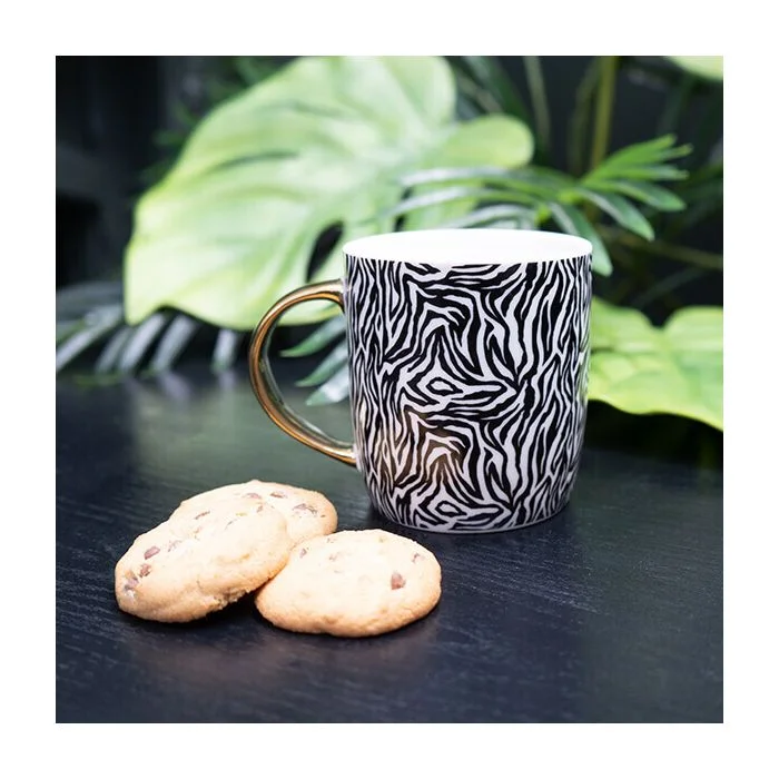 Black and White Zebra Print Mug with a Gold Handle