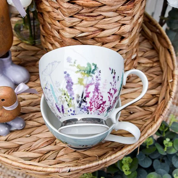 Blue Floral Mug with Silver Electroplated Foot