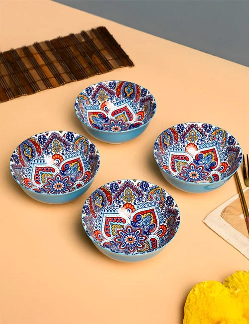 VON CASA Ceramic Mandala Light Blue Bowl Set Of 4