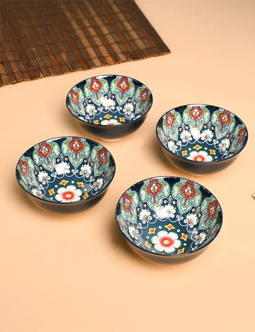 VON CASA Ceramic Mandala Navy Blue Bowl Set Of 4