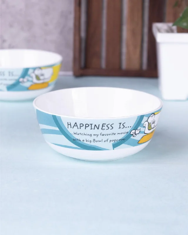 Market99 - 'HAPPINESS IS … watching my favorite movie with a big Bowl of popcorns' Graphic Print Serving Bowl Katoris In Ceramic (Set of 4, 340  mL)