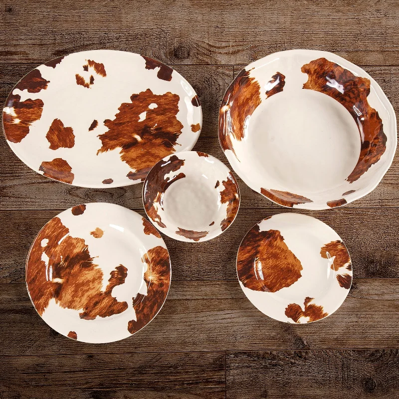 Cowhide Print Melamine Dinnerware 14PC Set