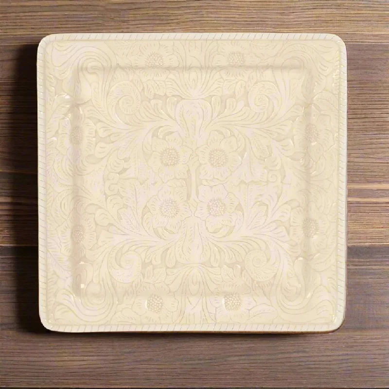 Cream Floral Embossed Western Serving Plate