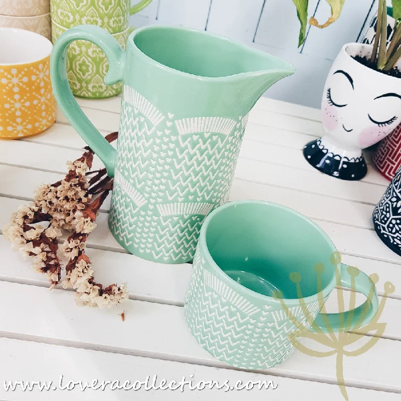 *BUY 1 FREE 1 PROMO* Cutesy Green Hearts Mug & Pitcher