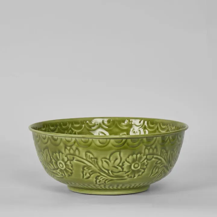 Enamel Bowl Embossed Green