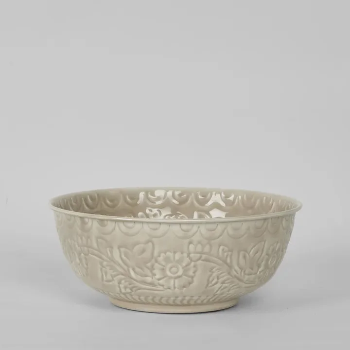 Enamel Bowl Embossed Taupe