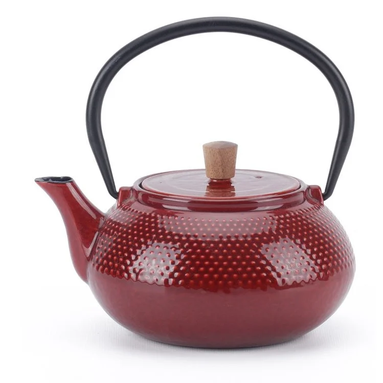 Minimal 600074901878 20Oz Red Enameled Cast Iron Tea Pot Dot Pattern