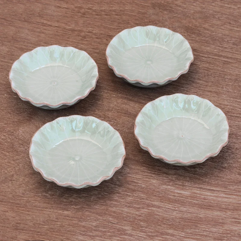 Festive Lotus Lotus Leaf Celadon Ceramic Appetizer Bowls (Set of 4)