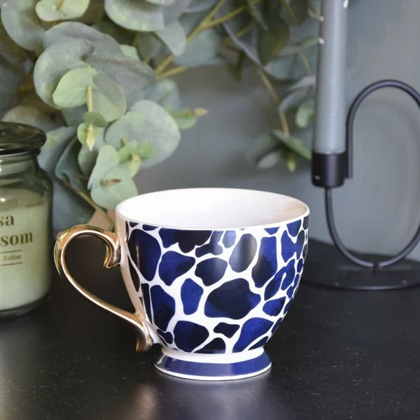 Footed Mug Giraffe Spots Teal with Gold Handle