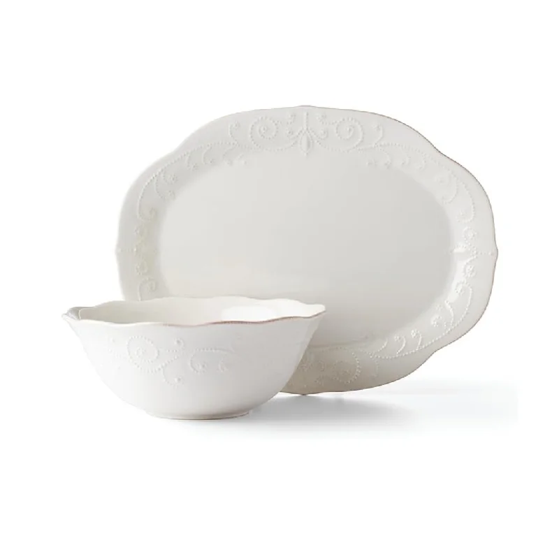 Lenox French Perle 2-Piece Platter and Serving Bowl Set