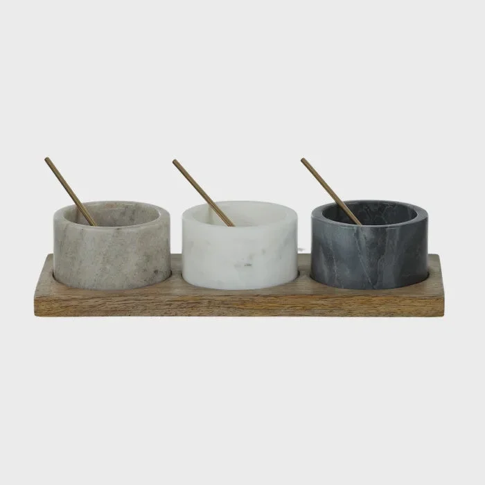 Marais S/3 Marble Bowls With Tray