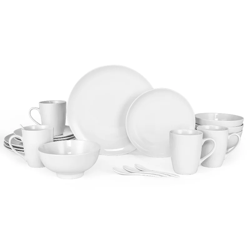 Miibox White Dinnerware Set; 20-Piece Service For 4; with Dinner Plates; Salad Plate; Bowls; Mugs and Teaspoons; Porcelain Durable for Christmas; Halloween; Wedding; Banquet