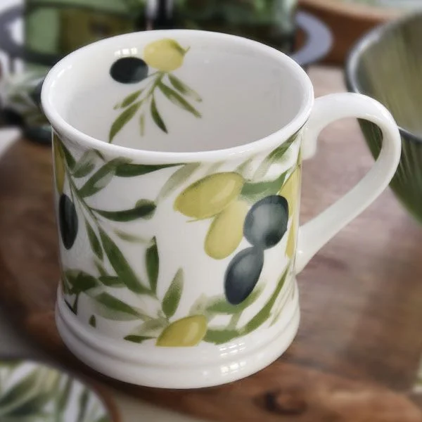 Artisan Tankard Mug with Olive Print Design