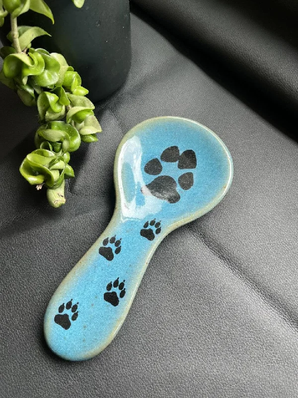 Turquoise Paw Prints Spoon Rest