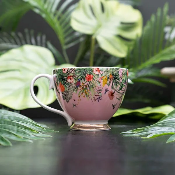 Pink and Floral Chinoiserie Footed Mug