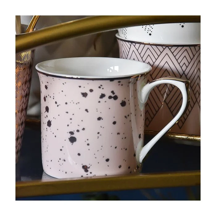 Pink and Gold Speckled Mug with a White and Gold Handle