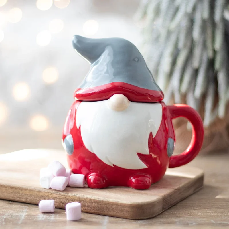 Red and Grey Santa Gonk Mug with Lid