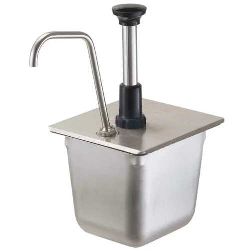 Server 1 Oz Condiment Pump with Lid for 1/6 Size Containers, Stainless Steel