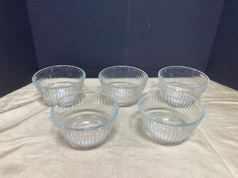 Set of 5 Pyrex Ribbed Glass 3 Cup Mixing Bowls