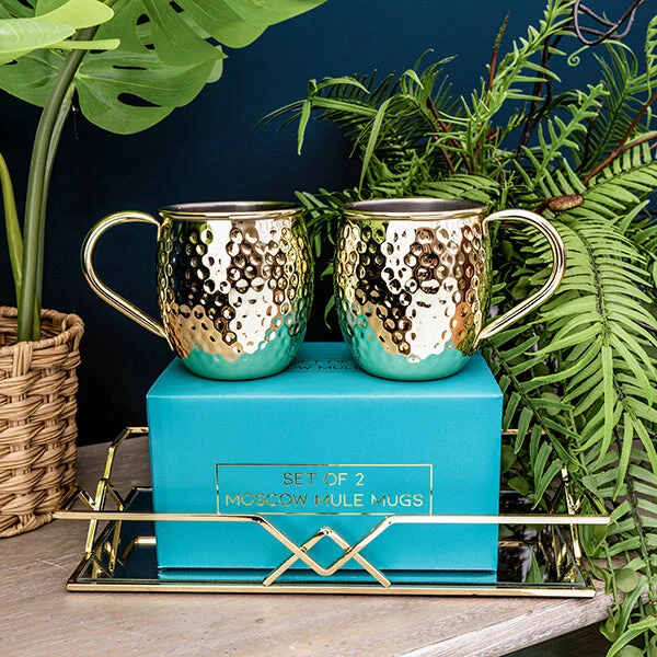 Set of Two Art Deco Gold Moscow Mule Mugs