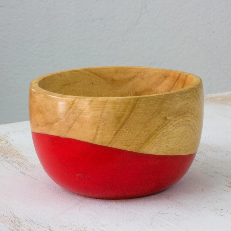 Spicy Red Dip Painted Hand Carved Wood Bowl (Small)