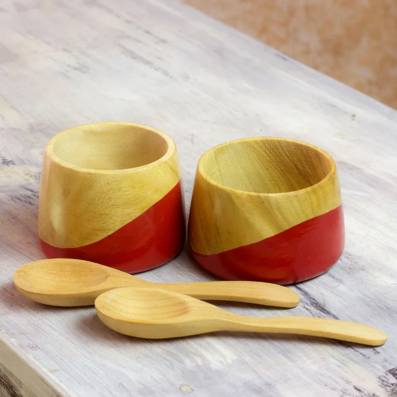 Spicy Red Salsa Bowls and Spoons Hand Crafted (pair)