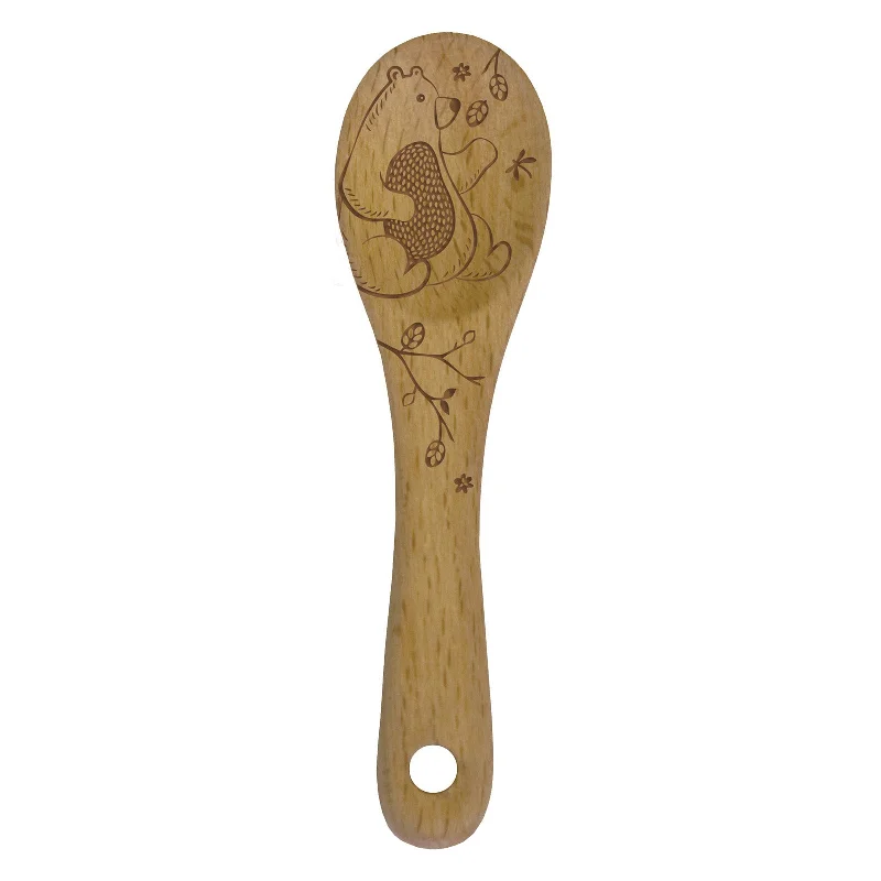 Talisman Designs Laser Etched Beechwood Mini Spoon, Woodland Collection, Bear