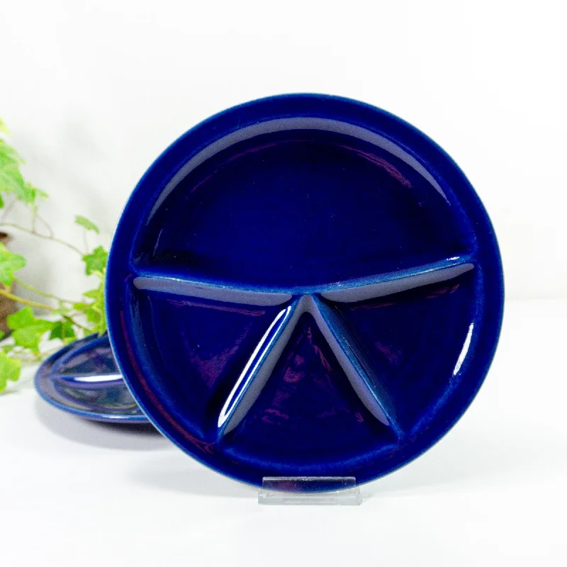 Two 1970s deep blue CERAMIC FONDUE snack tapas PLATES Westgermany