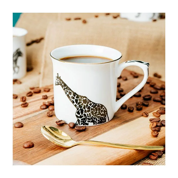 White Bone China Mug with Giraffe Print Design