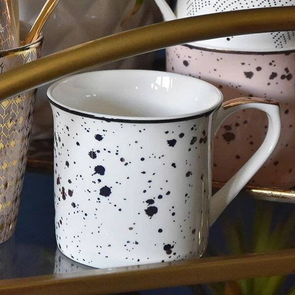 White and Gold Speckled Mug with a White Handle