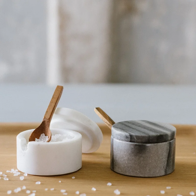 Marble Lidded Cellar with Wood Spoon