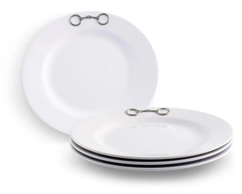 White Melamine 10" Plates w/ Snaffle Bit