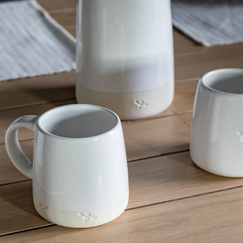 White Stoneware Bee Mugs (Set of 4)