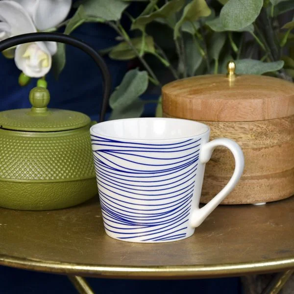 Wide Mug Nautical Blue Lines