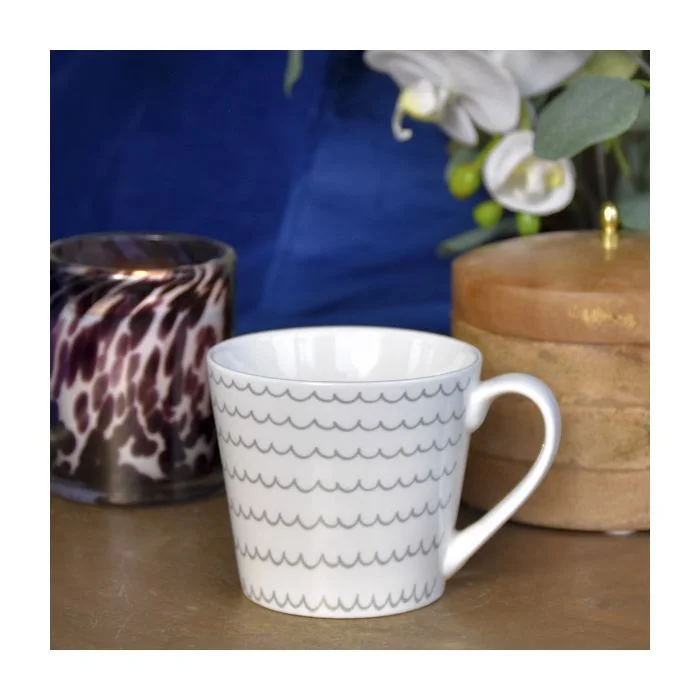 Wide Mug Nautical Wavey Line Grey