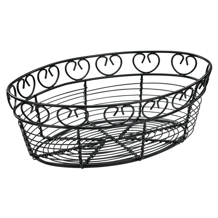 Winco 10" x 6.5" Oval Bread / Fruit Wire Basket Wire, Black - WBKG-10O