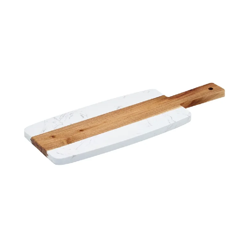 Winco 11.5" x 6" Marble & Wood Serving Board