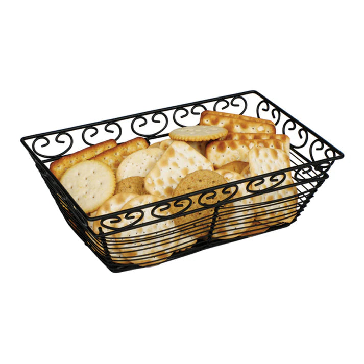 Winco 9" x 6" Rectangle Bread / Fruit Wire Basket Wire, Black